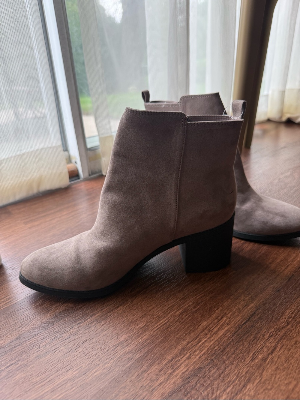 Women's Taupe Suede Ankle Boots - Classic Block Heel